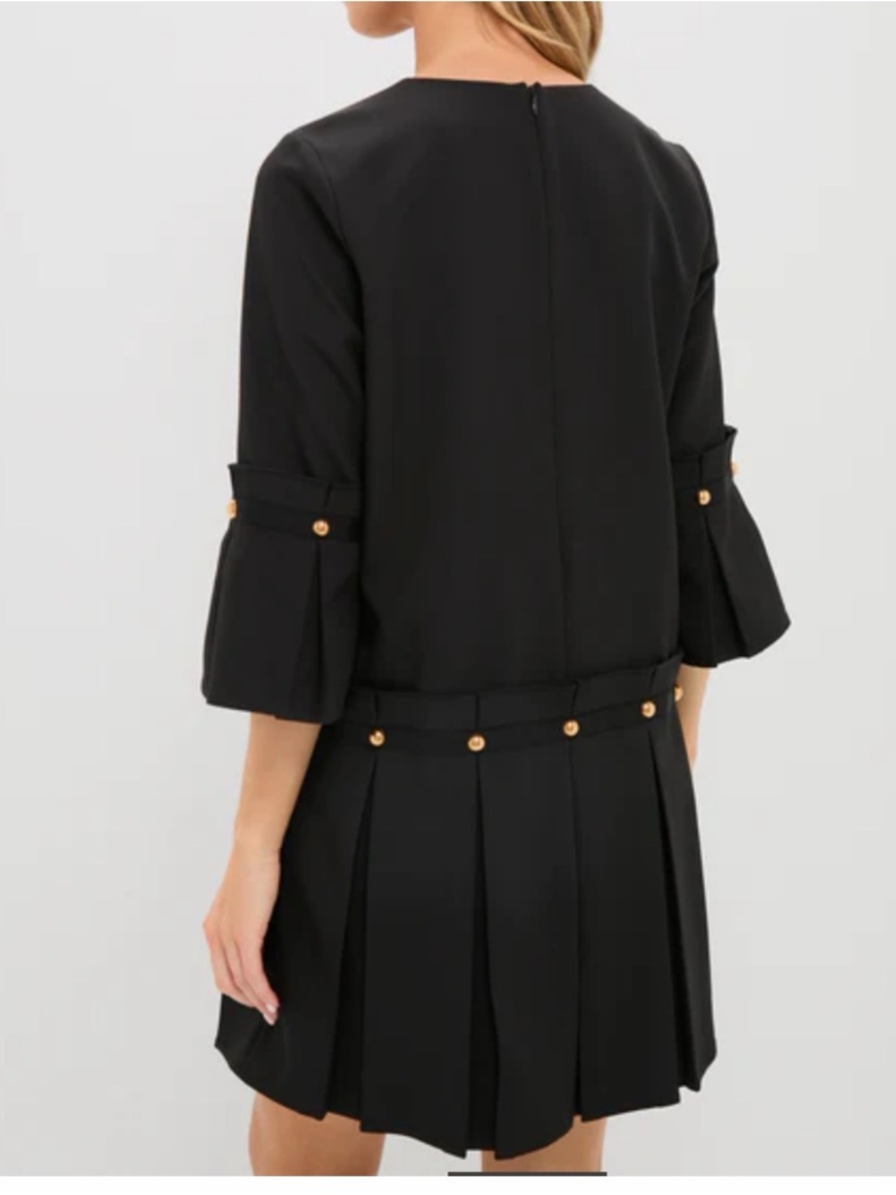 Tuckernuck Black Pleated Mini Dress with Gold-Tone Button Detail - Picture 3 of 13